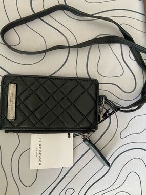 Kurt Geiger Black Quilted Crossbody Card Wallet